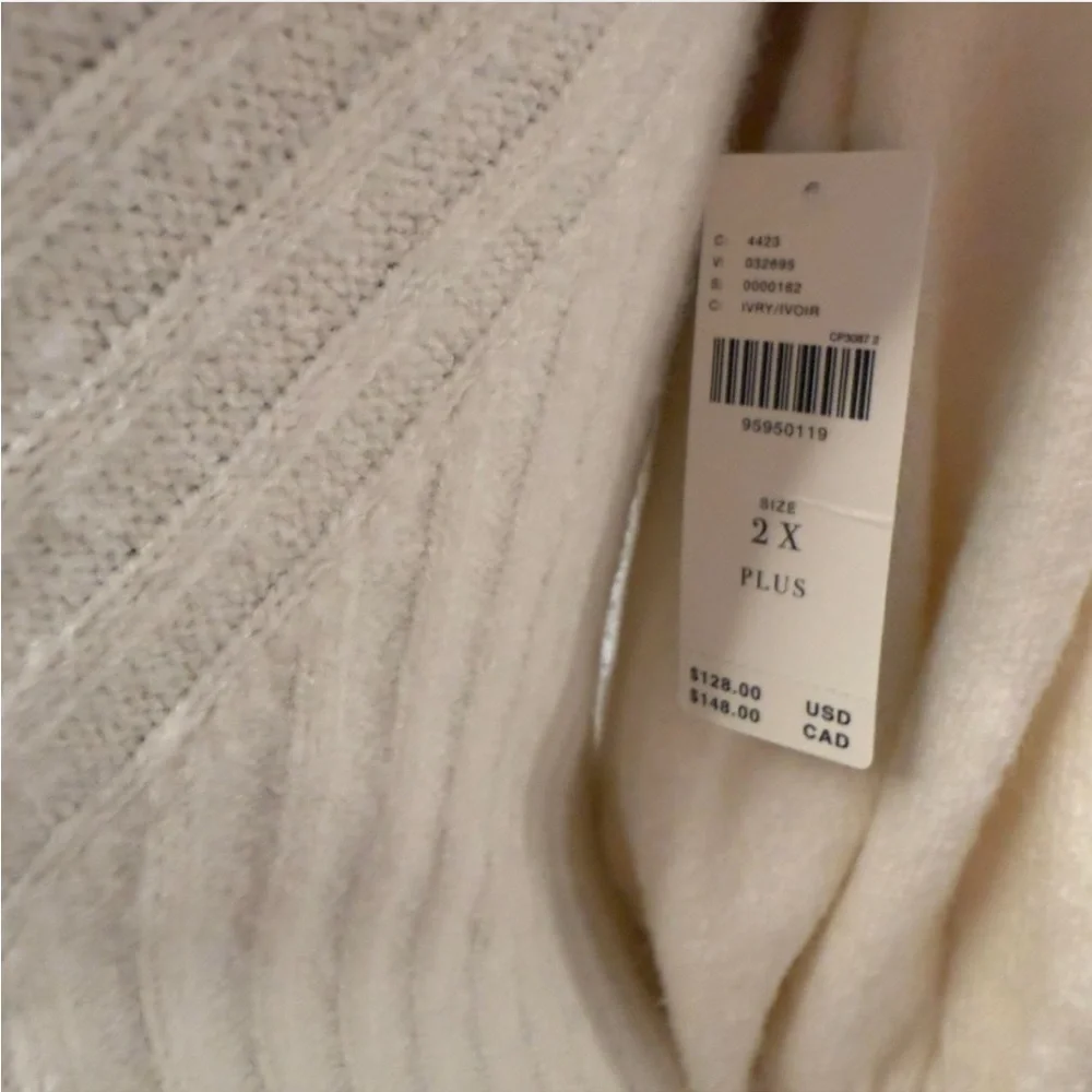 Anthropologie Tessa Off-The-Shoulder Puff-Sleeve Sweater Ivory Knit Plus Size - Picture 9 of 11